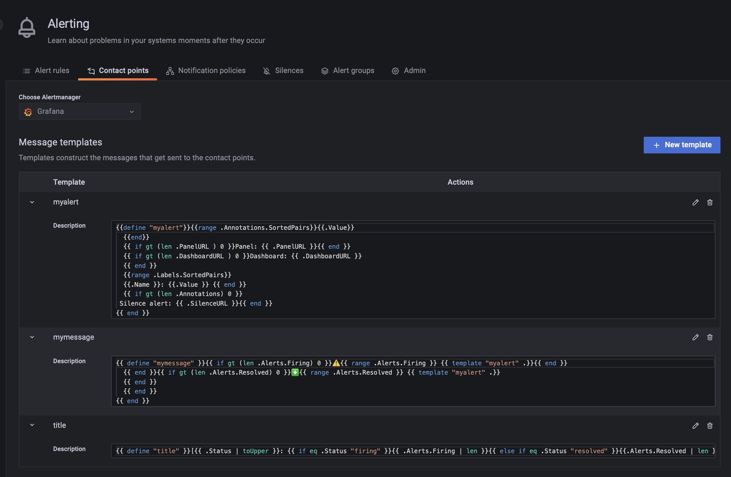 Grafana Contact Points