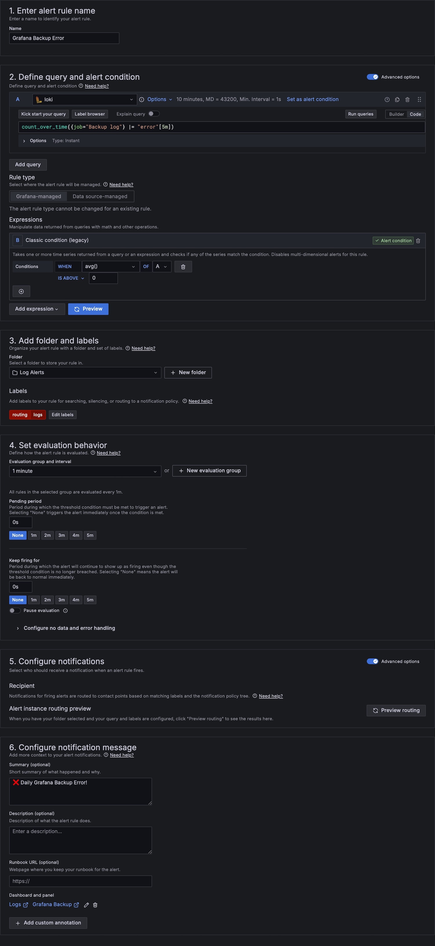 Alert error grafana