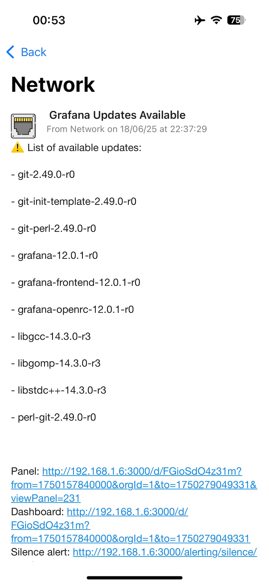 List of updates via push