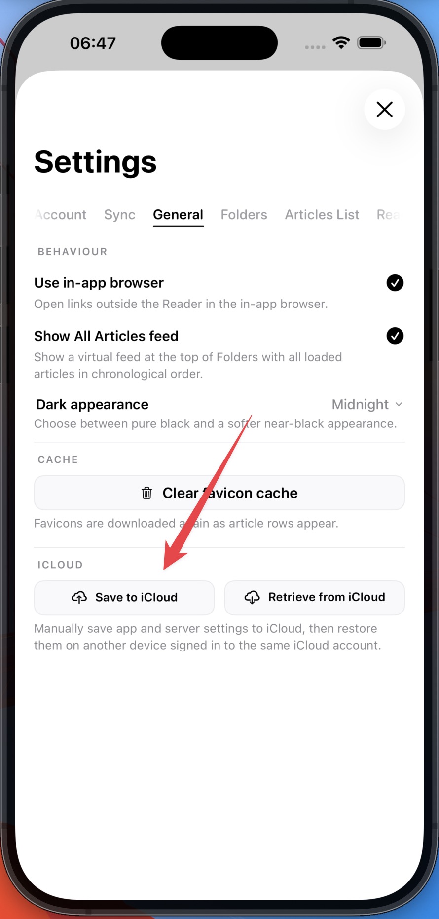 iCloud settings backup