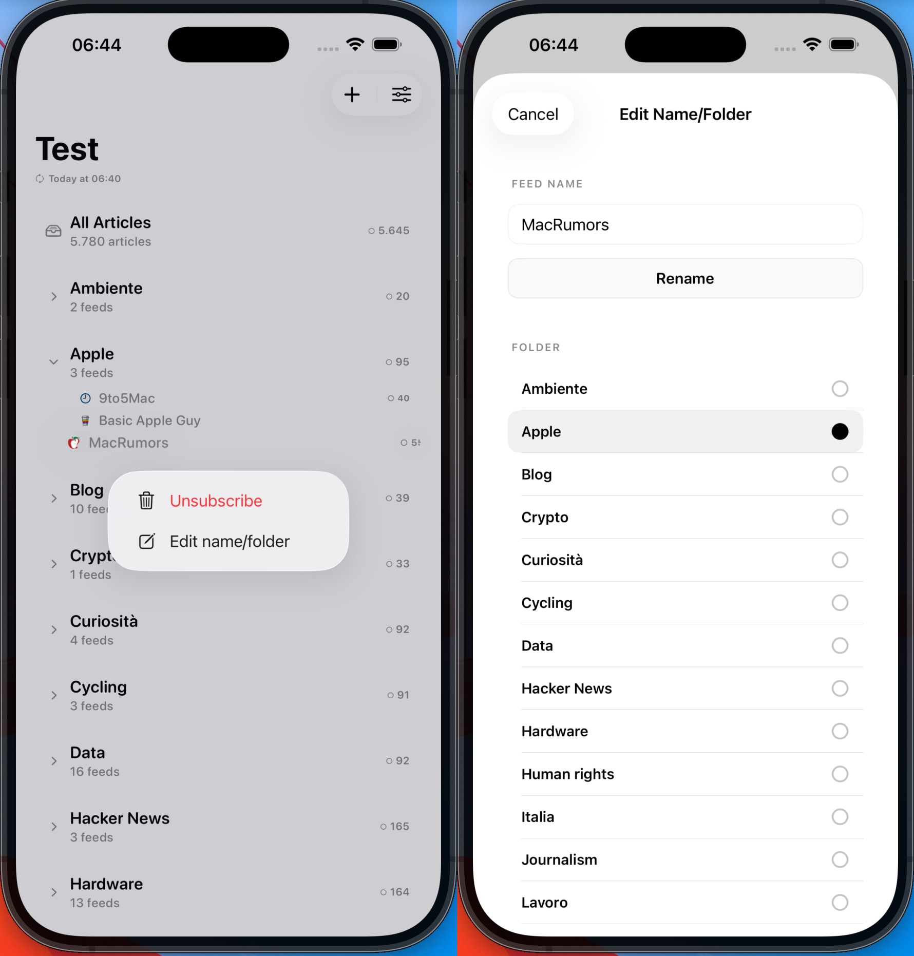 Manage feed