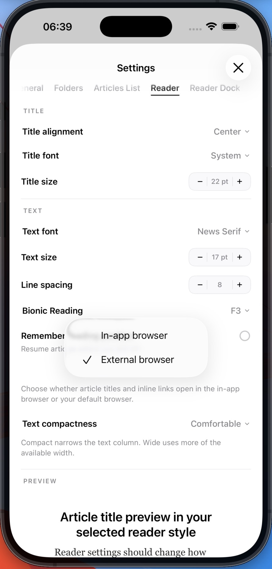 Browser settings