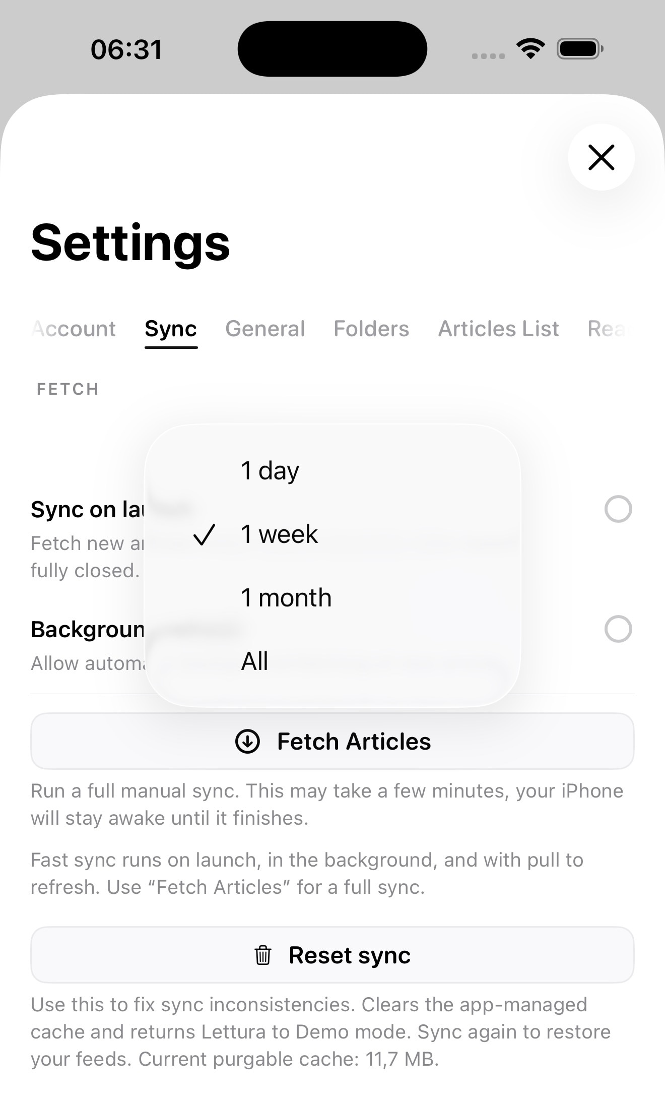 Synchronization settings